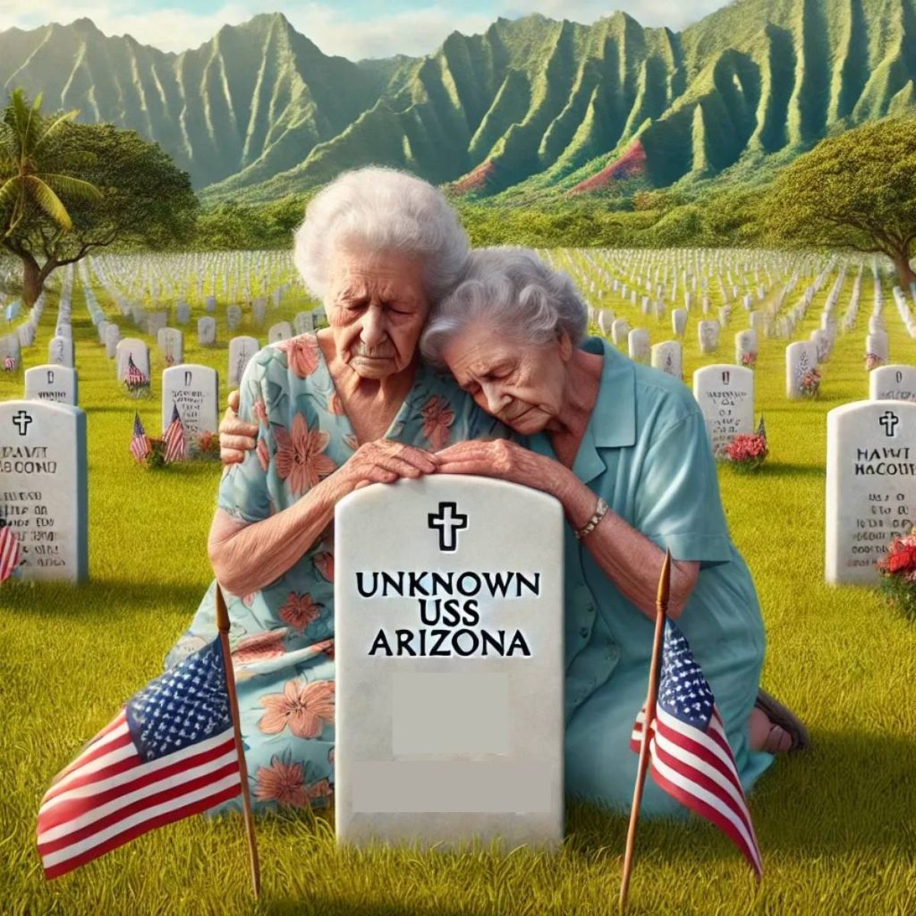 2 ladies by a USS Arizona gravestone